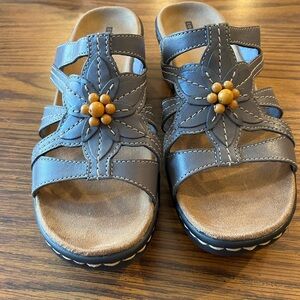 Blue Strappy Sandals with Floral Design